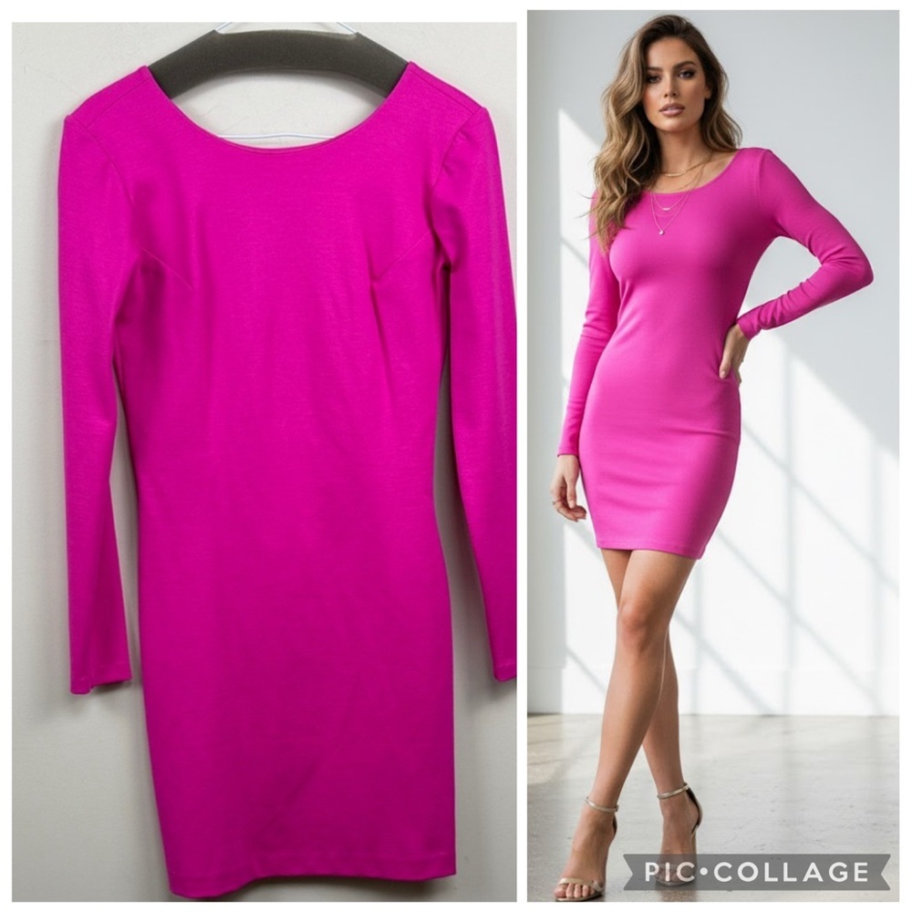 AMANDA UPRICHARD hot pink ponte sheath dress with open back and bow detail